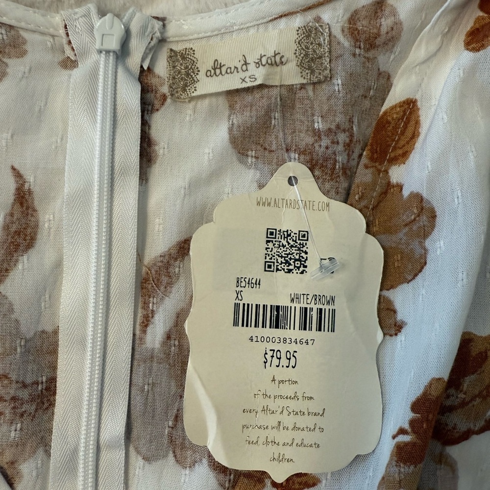 Altar'd State White and Brown Floral Long Sleeve Dress NWT - Picture 9 of 9